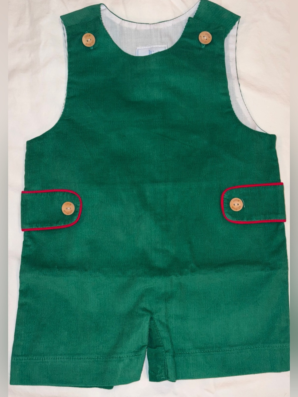 Little English button tab corduroy Jon Jon in Evergreen sz 6 months NWT